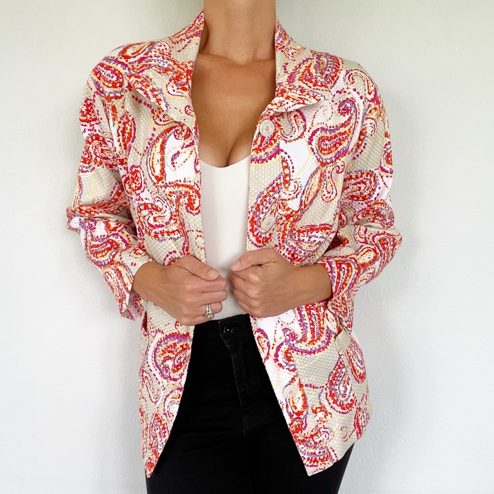 Vintage Linear colorful pink paisley print jacket size XL